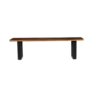 64 In. Brown Solid Wood Accent Bench With Metal Frame