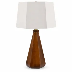 Brown Painted Wood Base With Specialty Linen Shade And Brass Details