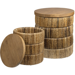 2 Pc Teak Wood Brown Storage Tables