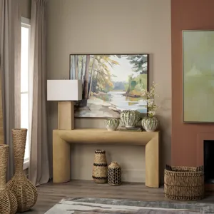 W Tan Wood Accent Console Sofa Table