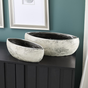 Meadowlark Modern Silver Ceramic Bowls - Set Of Two