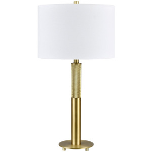 Gold Metal Table Lamp With White Linen Shade