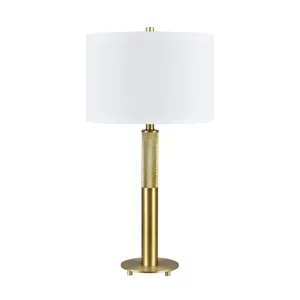 Gold Metal Table Lamp With White Linen Shade