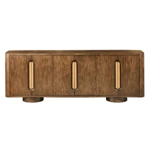 90 In. Brown Wood Grain 6 Door Sideboard/buffet