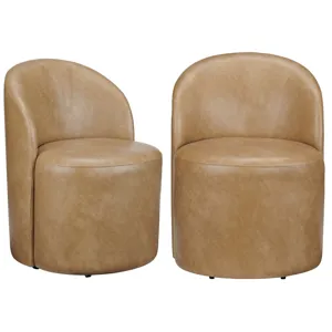 Set Of 2 Light Brown Vegan Leather Upholstered Dining Chairs