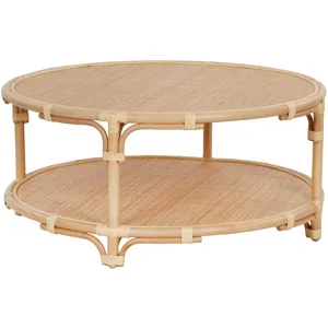 Tan Rattan Round Cocktail Coffee Table