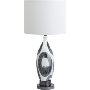 Ceramic Table Lamp With White Linen Drum Shade