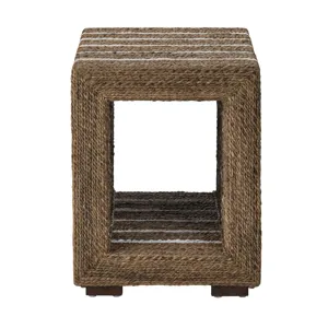 Square Brown Wood And Rope Accent End Table