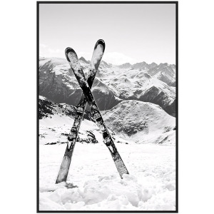Breckenridge Black And White Ski Mountain Framed Canvas Wall Art