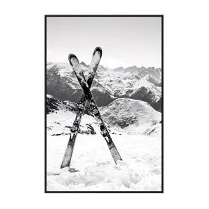 Breckenridge Black And White Ski Mountain Framed Canvas Wall Art