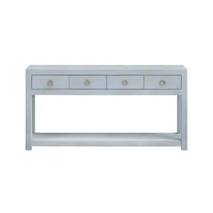 W Blue Wooden Four Drawer Accent Console Sofa Table With Shelf