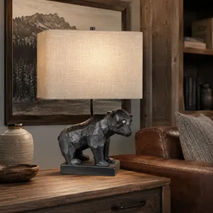 Hammered Black Bear Table Lamp With Linen Shade