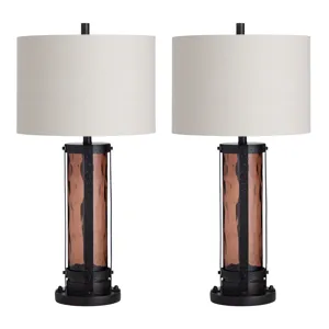 Set Of 2 Crass & Metal Table Lamp With Nighlight And Linen Shade