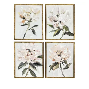 Peony Quartet 4-piece Floral Hand-painted Framed Canvas Art Set