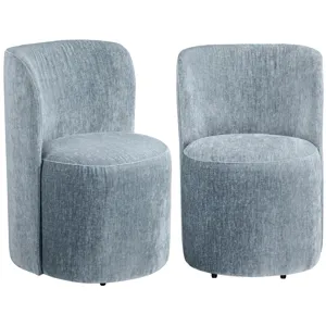 Set Of 2 Blue Upholstered Dining Chairs