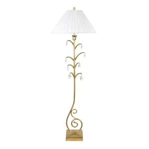 H Ornate Decorative Crystal Gold Floor Lamp W/ White Linen Specialty Shade
