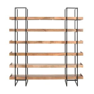 84 In. Brown Solid Wood 6 Shelf Etagere/bookcase With Black Iron Frame