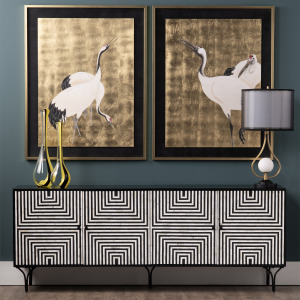 4-door Black/ivory Bone Inlay Media Credenza/sideboard
