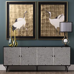 4-door Black/ivory Bone Inlay Media Credenza/sideboard