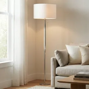 Metal Floor Lamp With White Linen Shade