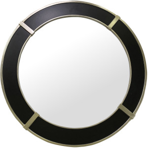Midnight Round Modern Black And Gold Framed Wall Mirror