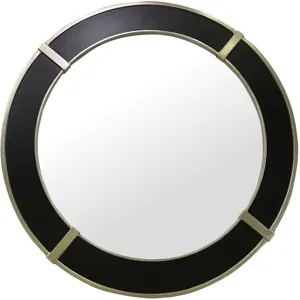 Midnight Round Modern Black And Gold Framed Wall Mirror