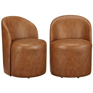 Set Of 2 Warm Brown Vegan Leather Upholstered Dining Chairs