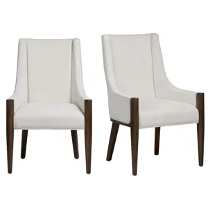 Set Of 2 Cream Upholstered Dining Arm Chairs
