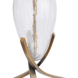 Clear Glass And Gold Metal Table Lamp With White Linen Drum Shade
