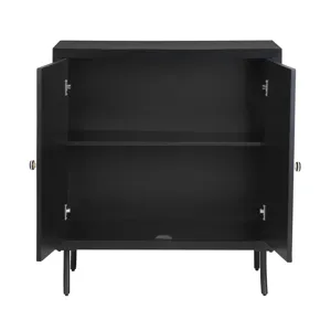 2-door Black Wood/ivory Bone Inlay Accent Cabinet With Black Metal Legs