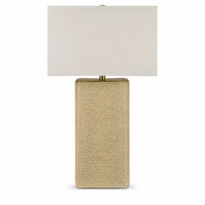 Beige Rope Textured Table Lamp With Oat Linen Drum Shade