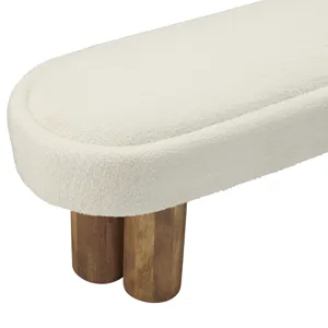 50 In. Cream Upholstered Accent Bench With Solid Wood Frame