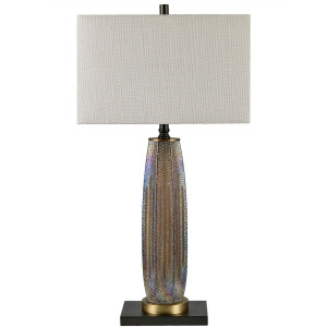 Set Of 2  Glass Table Lamp With Grey Linen Shade