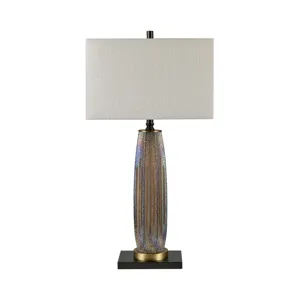 Set Of 2  Glass Table Lamp With Grey Linen Shade
