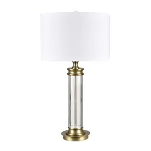 Crystal And Metal Table Lamp With White Linen Shade