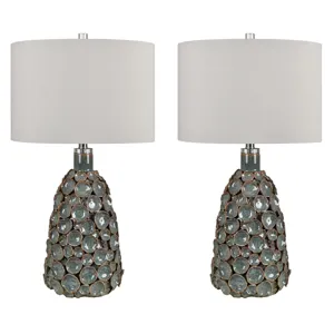 Set Of 2 Ceramic Table Lamp With Linen Shade