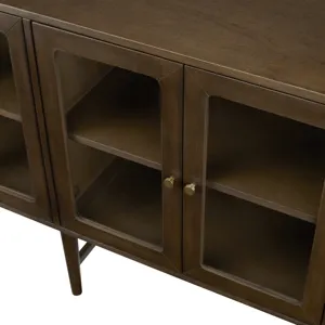 W Brown Wood Four Door Media Credenza Sideboard