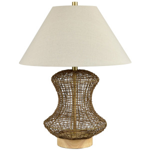 Set Of 2  Rattan Table Lamp With Linen Shade