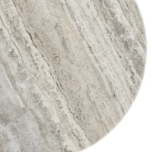 White & Gray Travertine Topped Round Cocktail/coffee Table With Brown Wooden Legs