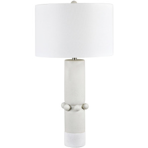 Modern Ceramic Table Lamp In Cream With White Linen Drum Shade