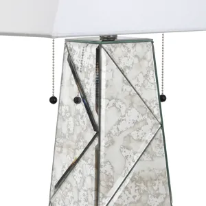 Glass Table Lamp With White Linen Shade