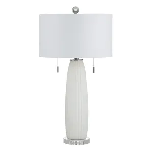 Avril Modern White Ceramic Table Lamp With White Linen Shade