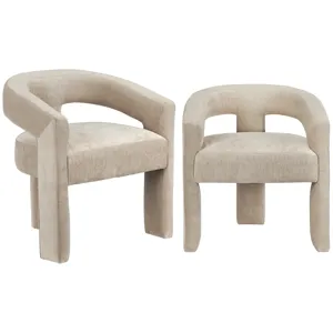 Set Of Two Tan Upholstered Dining Armchairs