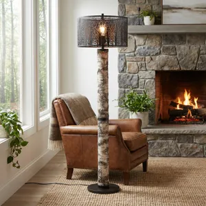 Black Resin Floor Lamp With Metal Shade