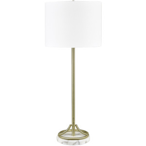 Metal And Marble Table Lamp With White Linen Shade