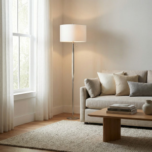 Metal Floor Lamp With White Linen Shade