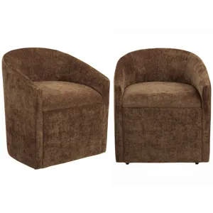 Set Of 2 Brown Upholstered Dining Chairs