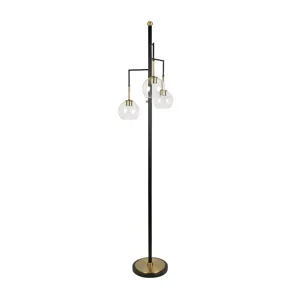 Black And Gold Metal Floor Lamp With Glass Shades