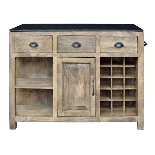 Bengal Manor Mango Wood and Granite Kitchen Island