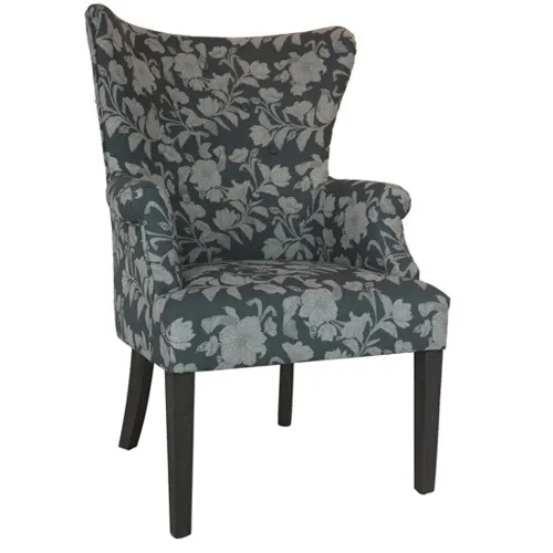 Heatherbrook Upholsted Floral Pattern Grey Wingback Chair